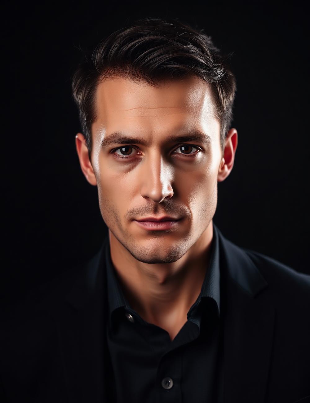 Portrait en studio d'un homme éclairé par une lumière douce et dirigée