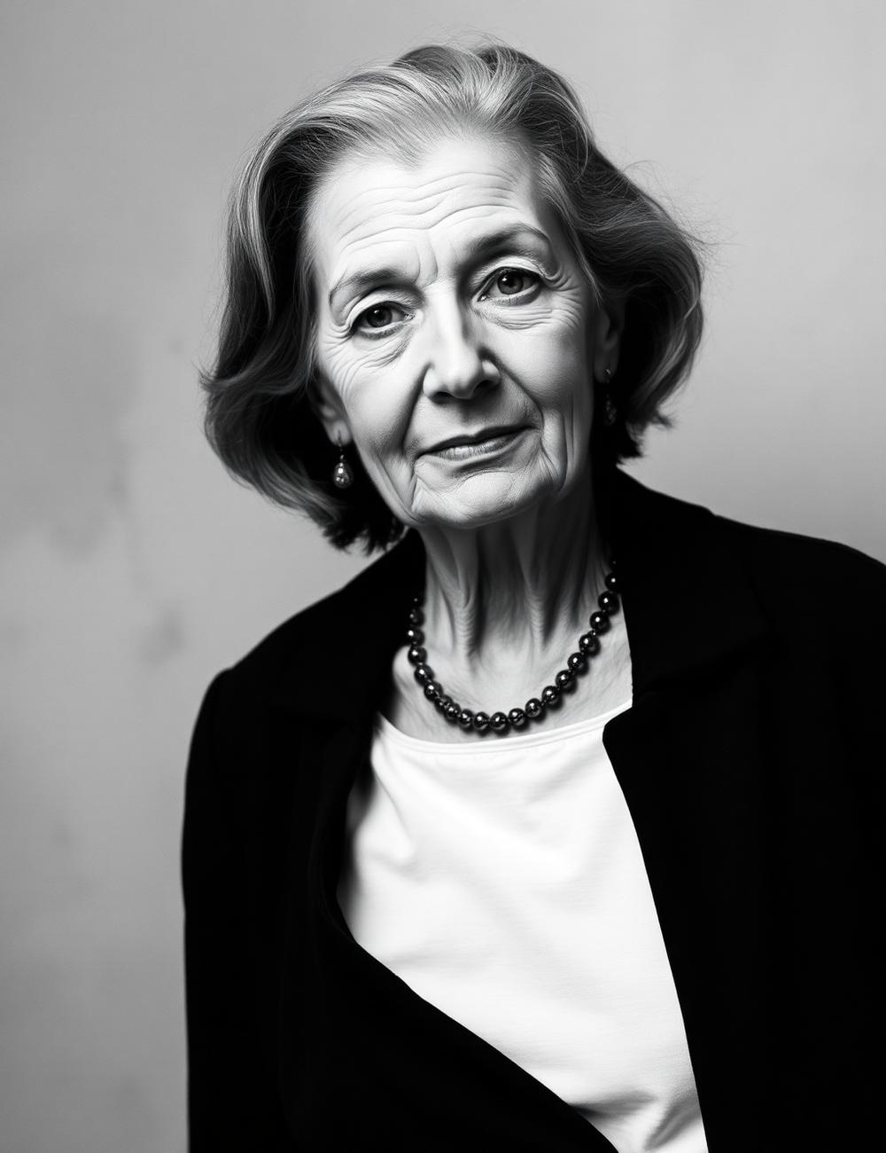 Portrait en noir et blanc d'une femme devant un fond texturé